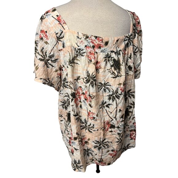 Torrid Floral Print Cotton Blouse Size 3 Tropical Pattern Short Sleeves Womens - Picture 3 of 10